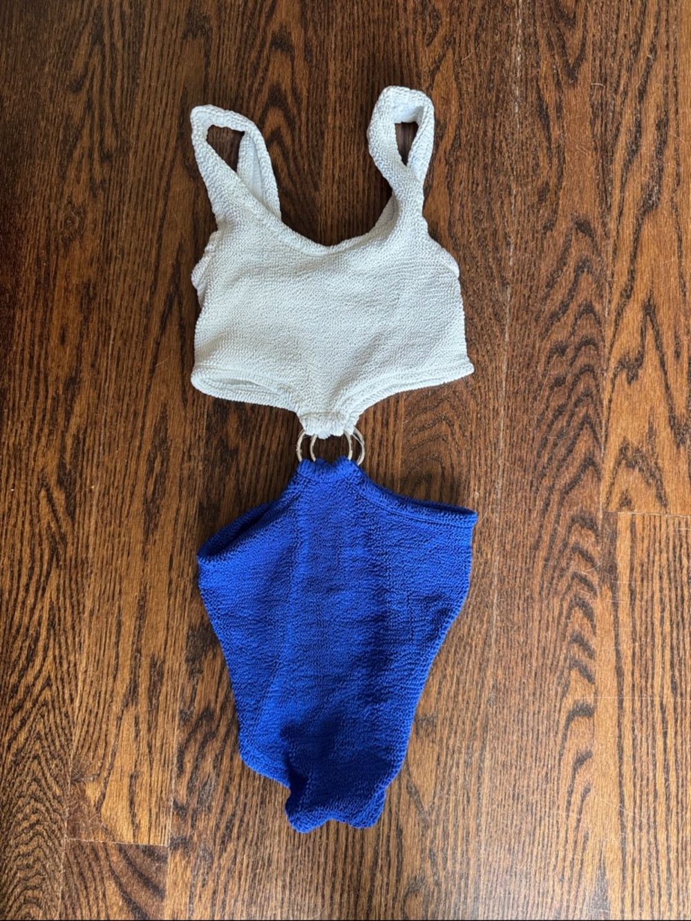 Hunza G Two-Tone Textured Ring One-Piece Swimsuit - White & Royal Blue